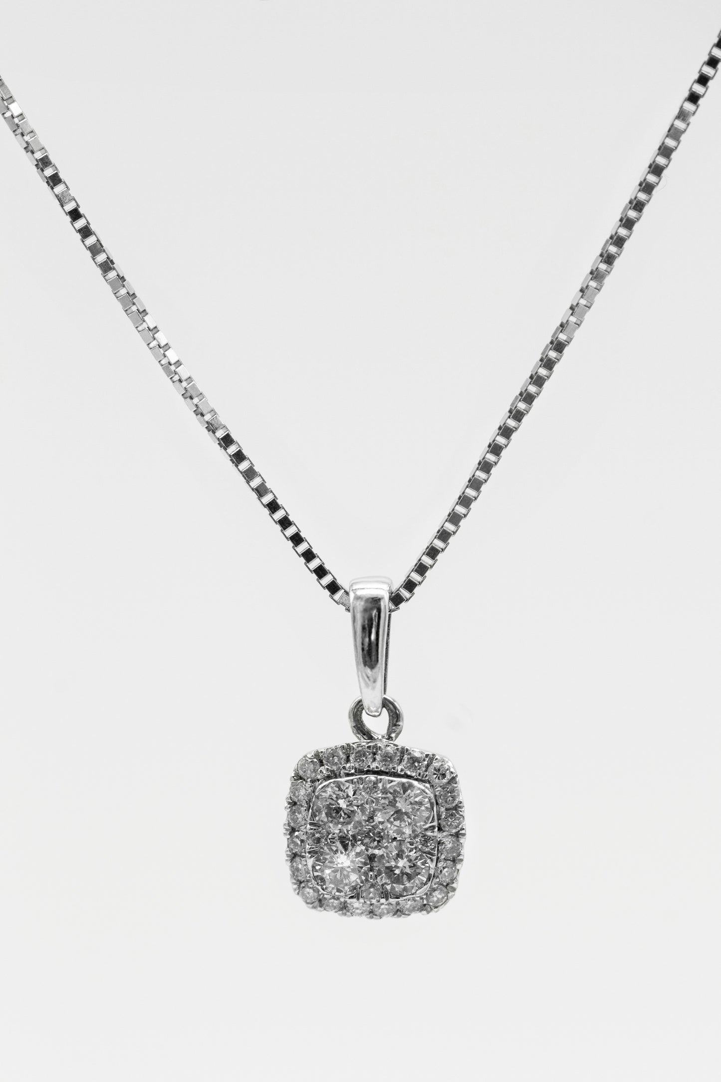 Diamond Cluster Pendant Necklace in White Gold