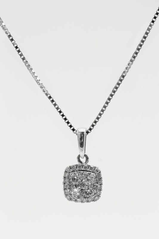 Diamond Cluster Pendant Necklace in White Gold